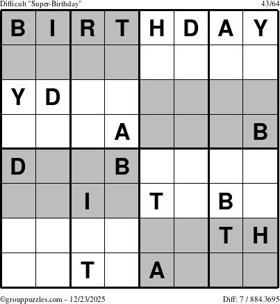 The grouppuzzles.com Difficult Super-Birthday puzzle for Tuesday December 23, 2025