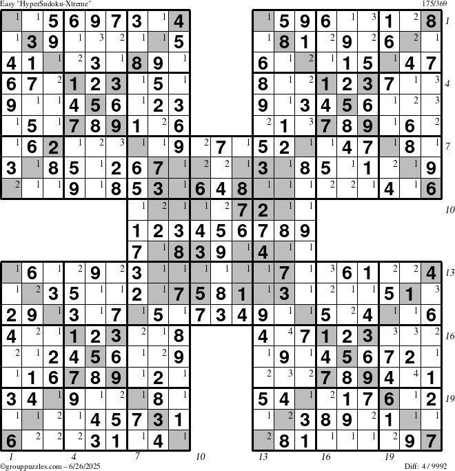 The grouppuzzles.com Easy cover-HyperXtreme puzzle for Thursday June 26, 2025 with all 4 steps marked