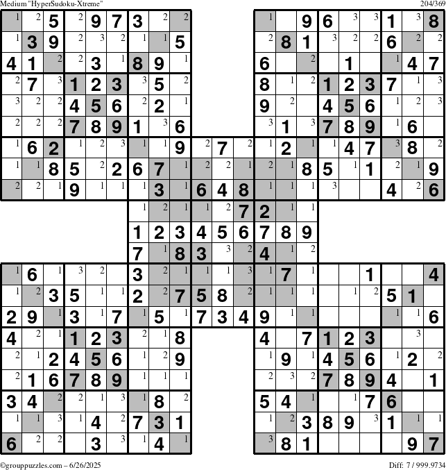 The grouppuzzles.com Medium cover-HyperXtreme puzzle for Thursday June 26, 2025 with the first 3 steps marked