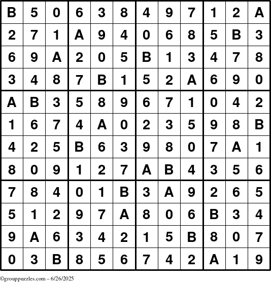 The grouppuzzles.com Answer grid for the Sudoku-12up puzzle for Thursday June 26, 2025