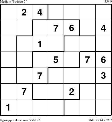 The grouppuzzles.com Medium Sudoku-7 puzzle for Tuesday June 3, 2025