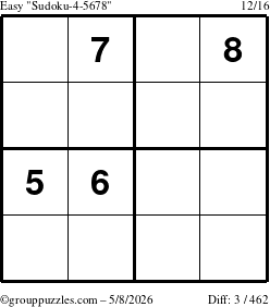 The grouppuzzles.com Easy Sudoku-4-5678 puzzle for Friday May 8, 2026