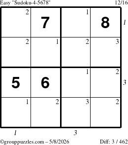 The grouppuzzles.com Easy Sudoku-4-5678 puzzle for Friday May 8, 2026 with all 3 steps marked