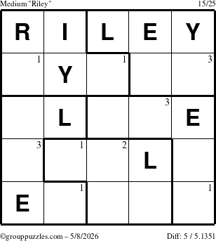 The grouppuzzles.com Medium Riley puzzle for Friday May 8, 2026 with the first 3 steps marked