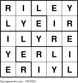 The grouppuzzles.com Answer grid for the Riley puzzle for Friday May 8, 2026