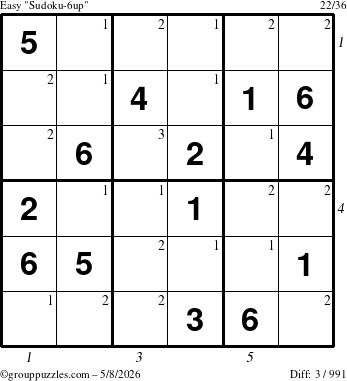 The grouppuzzles.com Easy Sudoku-6up puzzle for Friday May 8, 2026 with all 3 steps marked