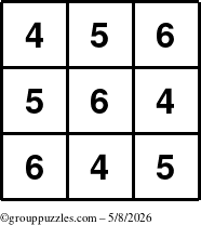 The grouppuzzles.com Answer grid for the TicTac-456 puzzle for Friday May 8, 2026