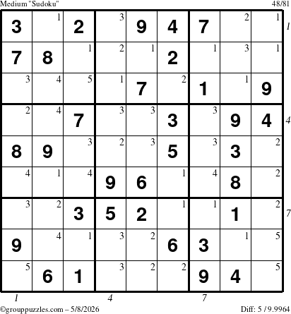 The grouppuzzles.com Medium Sudoku puzzle for Friday May 8, 2026, suitable for printing, with all 5 steps marked