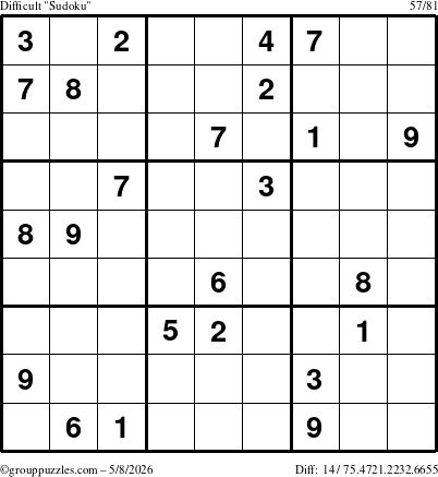 The grouppuzzles.com Difficult Sudoku puzzle for Friday May 8, 2026