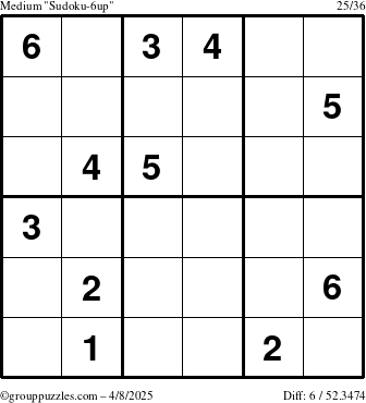 The grouppuzzles.com Medium Sudoku-6up puzzle for Tuesday April 8, 2025